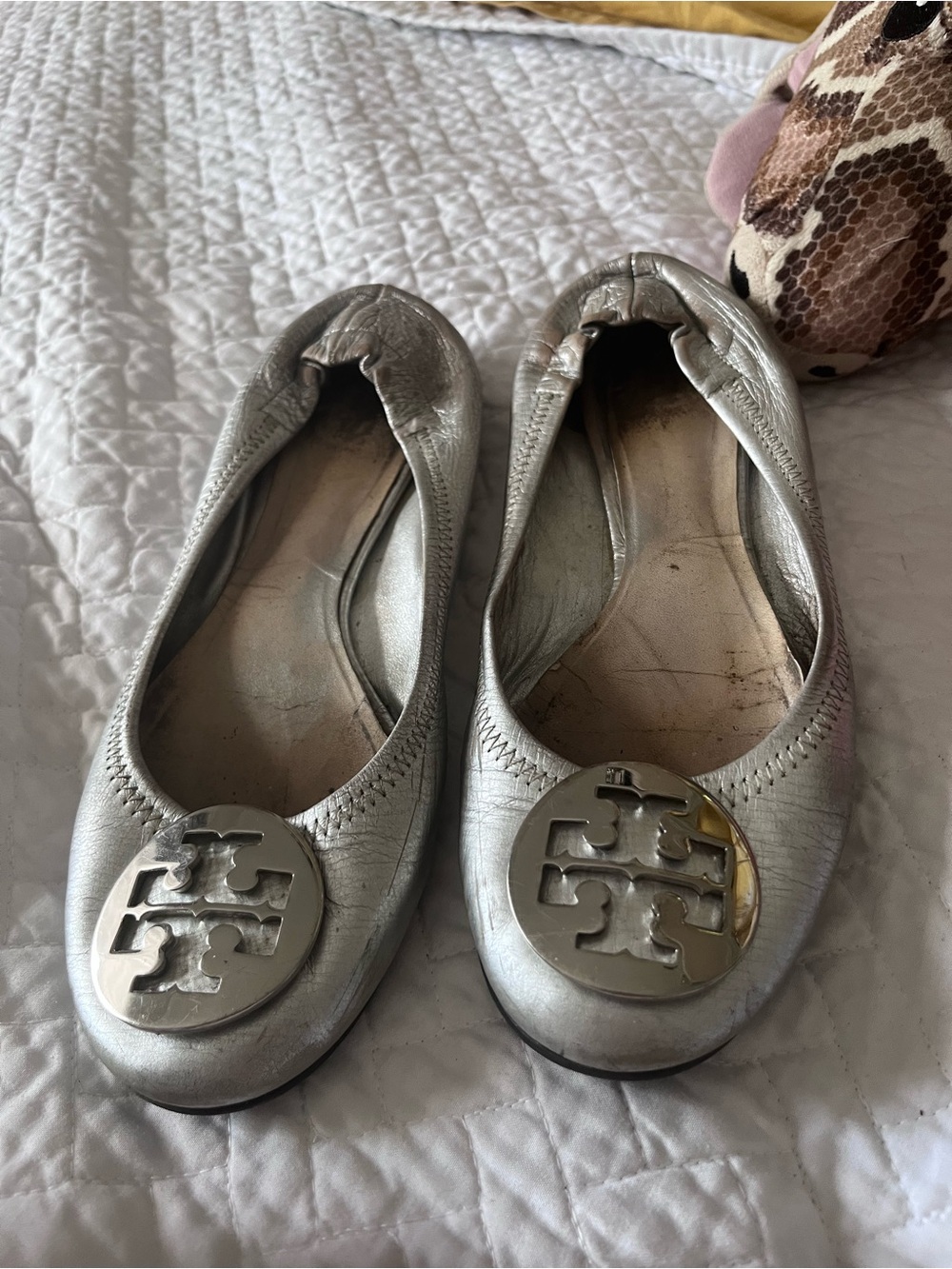 Tory Burch Silver Reva Logo Ballet Flats 6